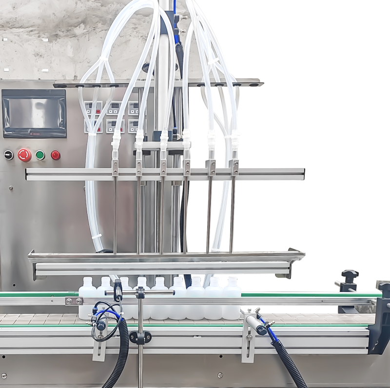 Bottle-sorting, filling, and screwing assembly line