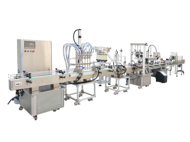 Filling, capping, labeling, heat shrink wire