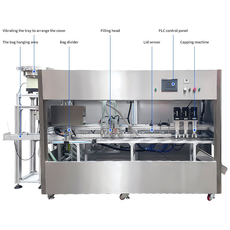 Self-supporting bag three-head cabinet filling machine