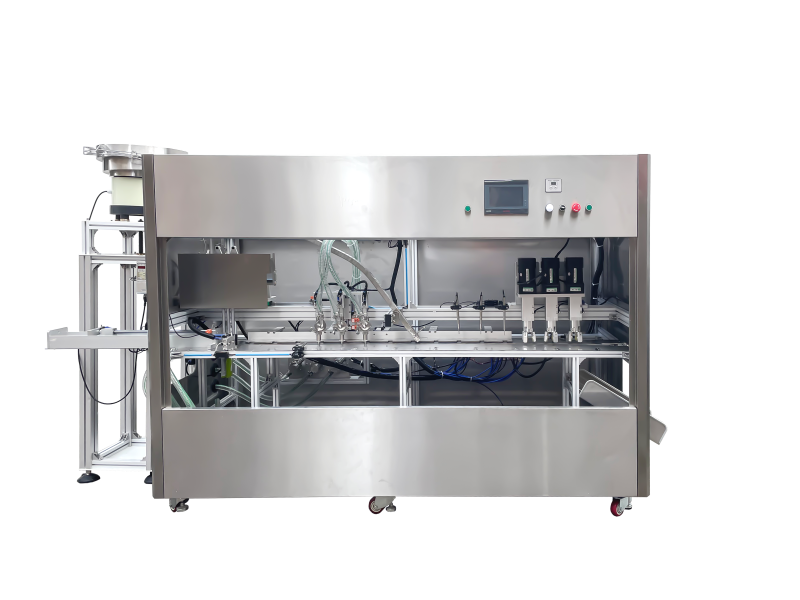 Self-supporting bag three-head cabinet filling machine