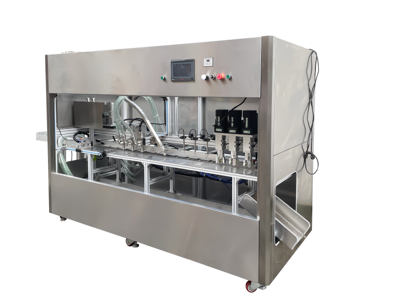 Self-supporting bag three-head cabinet filling machine